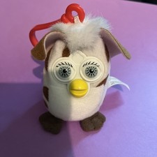 2000 McDonalds Furby Toy White And Brown Plush Clip Keychain