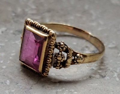 Vintage 14K Gold (585) Art Nouveau Ring with Pink Verneuil Stone   Antique...