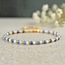 Natural Aquamarine Sapphire 3mm Beads Blue Crystal Healing Woman Dainty Bracelet