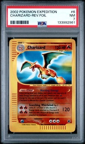 2002 POKEMON EXPEDITION #6 CHARIZARD-REVERSE FOIL PSA 7