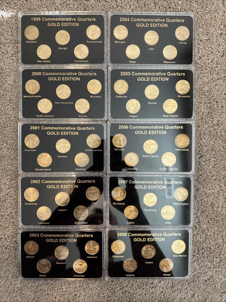 50 States Commemorative Quarters 1999-2008 Complete Set Gold Edition with Box - Image 3 of 3