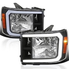 Black Fits 2007-2013 Gmc Sierra 1500 2500hd 3500hd Led Strip Headlights Pair