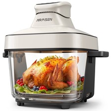 AIRMSEN 6.4QT Glass Air Fryer, Non-Toxic Borosilicate, 1600W, 400F Max, 4 Preset