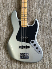 Fender USA made Mod Shop Jazz Bass 4-String Electric Bass Silver Maple