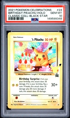 2021 POKEMON CELEBRATIONS CLASSIC COLLECTION #24 BIRTHDAY PIKACHU-HOLO PSA 10