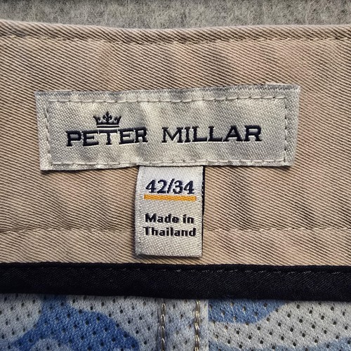 Peter Millar Pants Mens 42x34 Khaki Flat Front Stretch Casual Golf Chino Crown - Picture 9 of 12