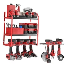 Power Tool Organizer Wall Mount & Black Garage with Extra Drill Holder Red