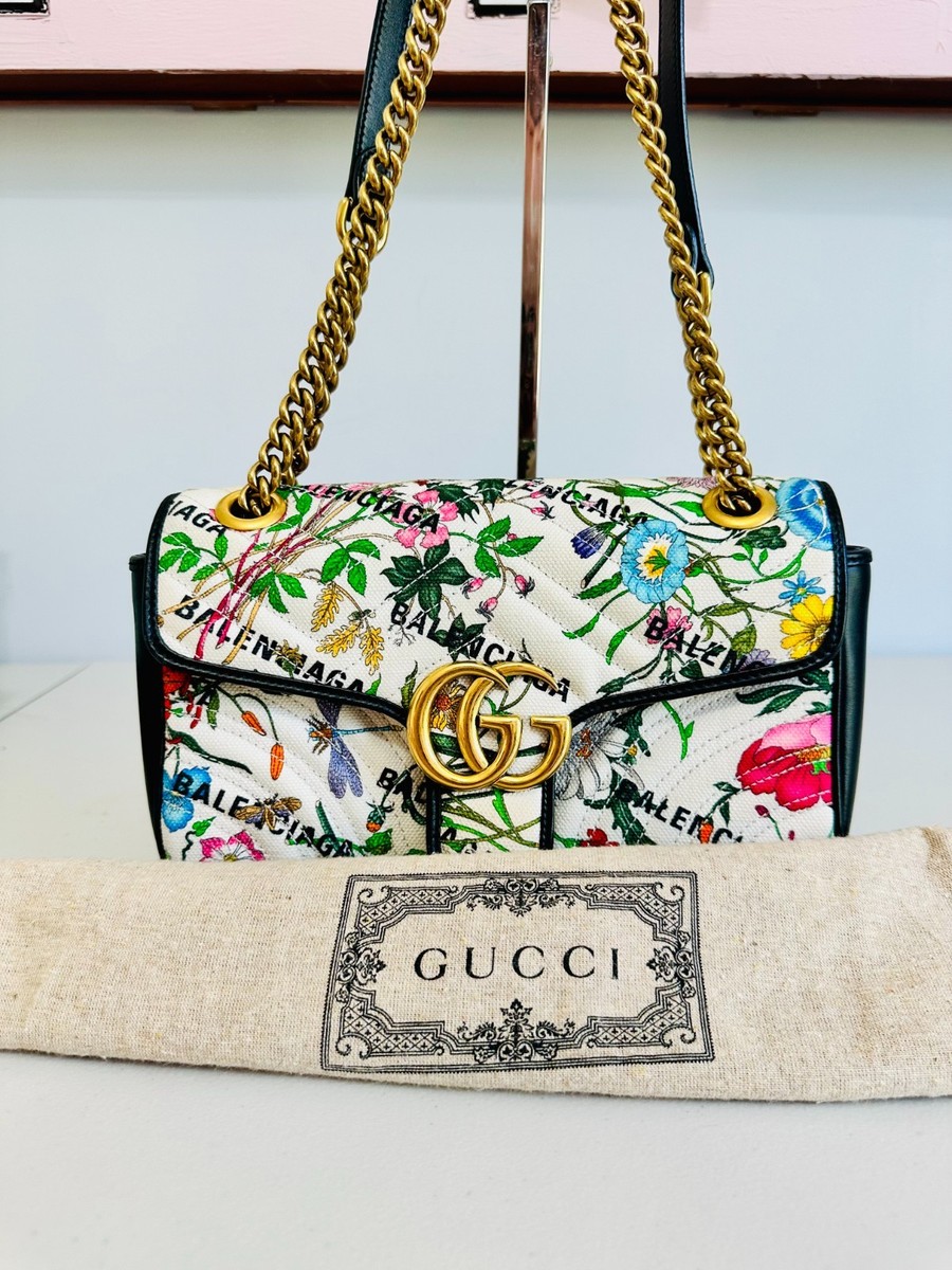 GUCCI X BALENCIAGA HACKER PROJECT GG MARMONT FLORAL SHOULDER BAG