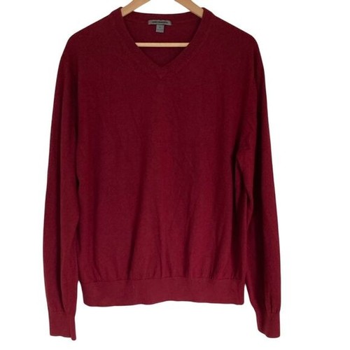 Johnston & Murphy, Johnston & Murphy Mens Silk Blend V Neck Sweater Red XL Long Sleeve Lightweight