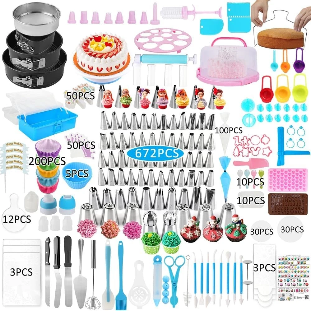 Cake Decorating Kit 672 Pieces with Piping Nozzles Springform Pans 3-Layer
Opens in a new window or