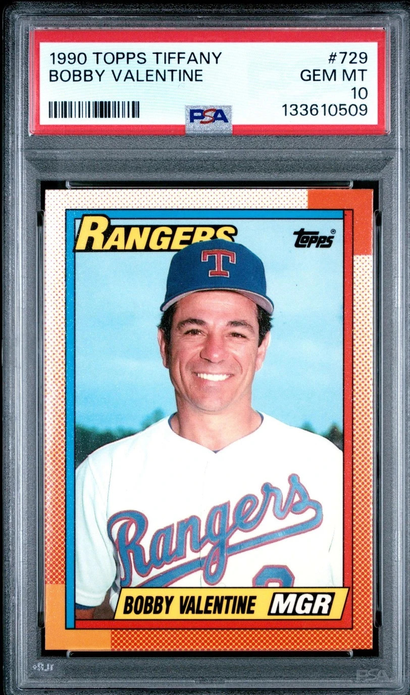 1990 TOPPS TIFFANY BOBBY VALENTINE #729 TEXAS RANGERS PSA 10