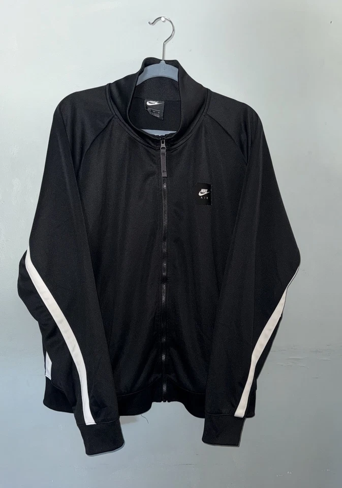 Chaqueta Nike Air Track Para Hombre XL Negra Blanca Cremallera Completa Retro Script Logo Foto 2 de 4