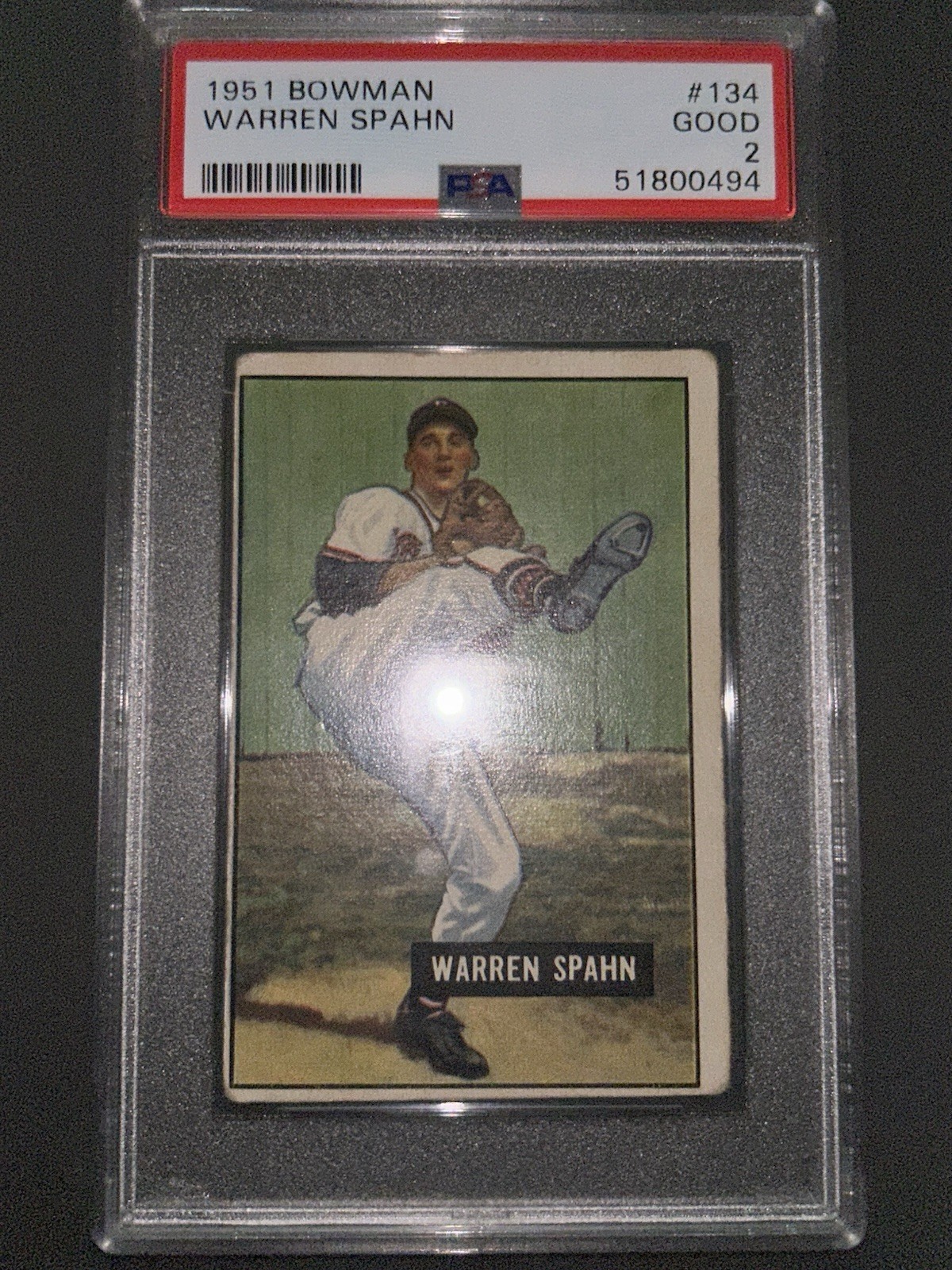 Warren Spahn 1951 Bowman graded PSA 2 looks great