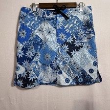 RipSkirt Blue Floral Paisley Patchwork Pull On Skirt Women L Hawaii Swim Pockets