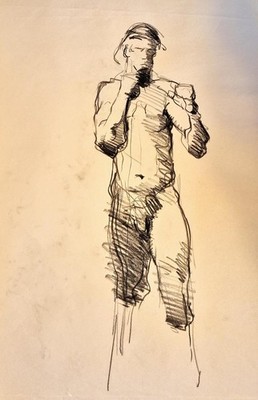 Jeff Jones The Boxer Large Fine Art Drawing Class late 1990's 18''X24'' Original
