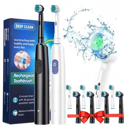 Rotating Electric Toothbrush, Smart Timer 4 Brush Heads 5 Modes USB Rechargeable