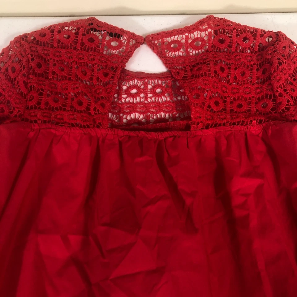 Endless Rose 钩针花边衬衫女式上衣喇叭袖红色 S 节浪漫 — 第 4/4 张图片