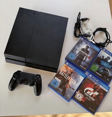 Sony PlayStation 4 PS4 Konsole 500GB Schwarz Bundle Controller 4 Spiele