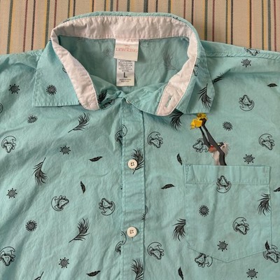 Disney Lion King Shirt Mens Large Blue Rafiki Simba Short Sleeve Button Front