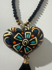 Artisan Mexican ceramic heart necklace in col...