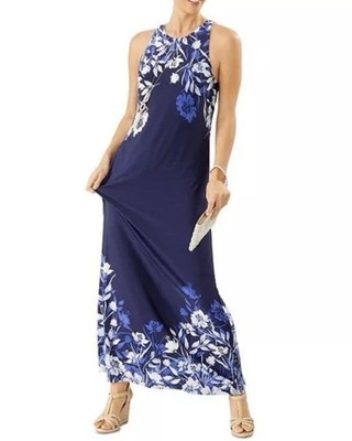 Tommy Bahama Women  Flor Da Vida Island Navy Maxi Dress Beachy Summer Boho S/P