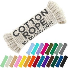 Natural Cotton Rope 3/16" 5mm Diameter All-Purpose Braided Cord for Crafts