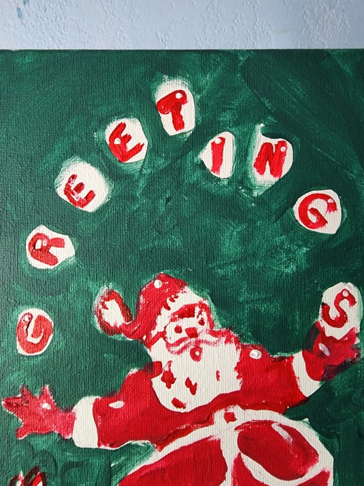 Arte Original Saludos 14x11 Colorido Arte Moderno Navidad Pintura sobre Lienzo Foto 4 de 4