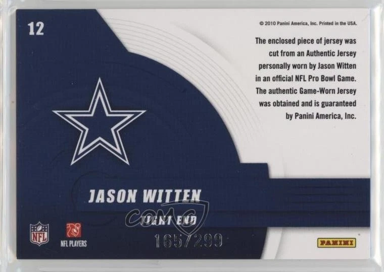 2010 Donruss Elite Elite Series Gold Jerseys /299 Jason Witten #12 - Image 2 of 2