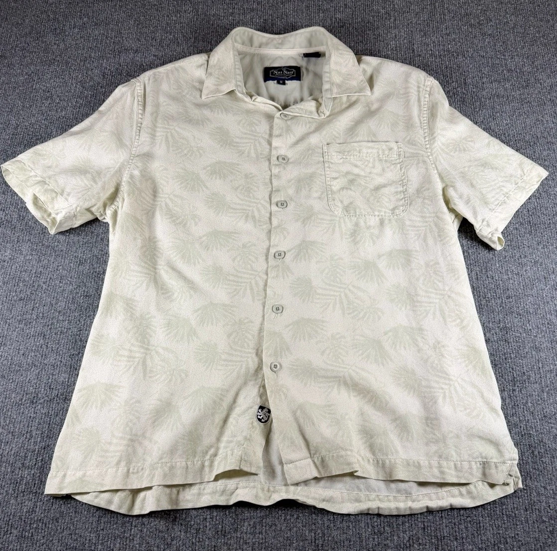 Nat Nast Luxury Originals Short Sleeve Button Up Palm Leaf Beige Medium