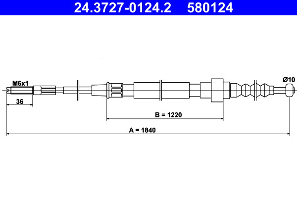 Rear ATE 24.3727-0124.2 Cable, parking brake for VW