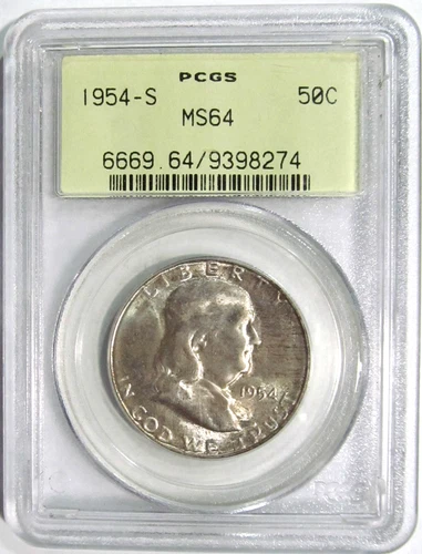 1954-S FRANKLIN Silver Half Dollar PCGS MS 64 - OGH