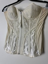 Vintage 1970s Lady Marlene Zip Up White Lace Corset 34B