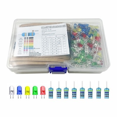 Electronics Combo: 800pcs 1% Resistors (10R-1M) + 5mm LEDs, w/Storage