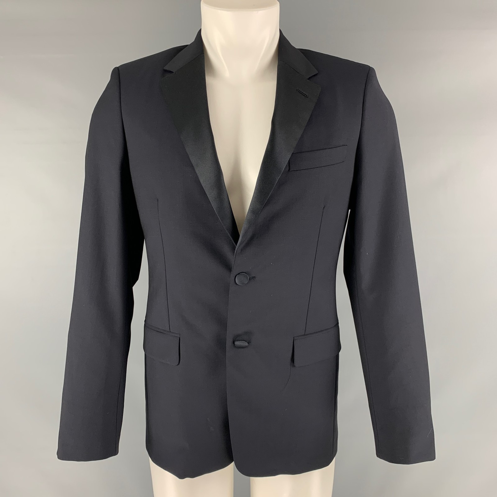 PRADA Size 38 Regular Navy Solid Wool Mohair Notc… - image 1