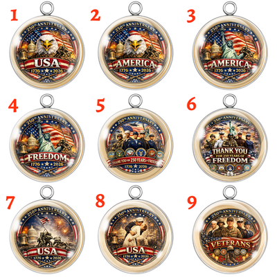 #ad #ad 250 Years of Freedom Patriotic Charm USA 1776–2026 Glass Cabochon Veterans $29.25