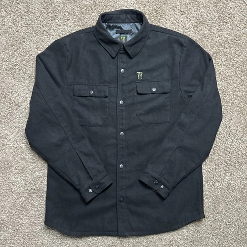 Monster Energy Wool Blend Lined Snap Front Shirt Jacket Men’s XL Black - product listing photo