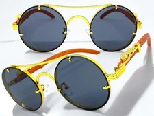 Classy Elegant Sophisticated Vintage Retro Modern SUNGLASSES Round Gold Frame C4