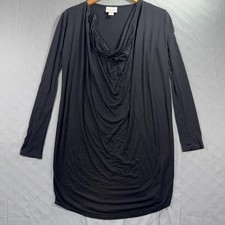 Ganni Dress Womens Medium Black Long Sleeve Cowl Neck Jersey Shift Mini Stretch
