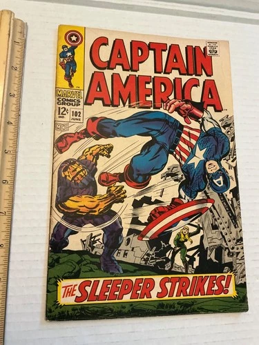 Vintage Captain America # 102 Comic Book Marvel 1960s Jack Kirby 1968 Very Nice