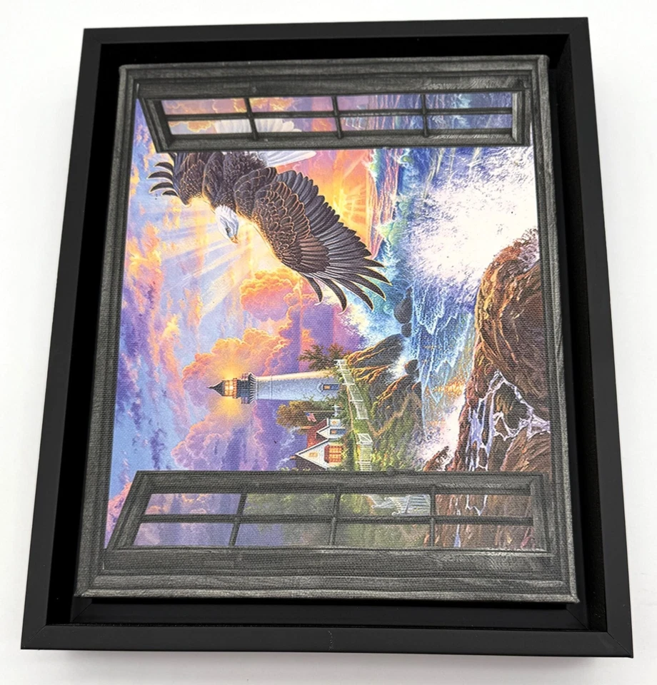 Framed 3D Window View Eagle Lighthouse Canvas Wall Art - Image 4 of 4