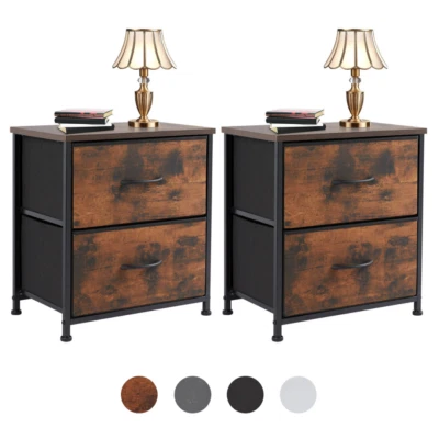 JHK 2Pcs Nightstand End Table Side Table with 2 Fabric Drawers Bedside Table Bedroom
