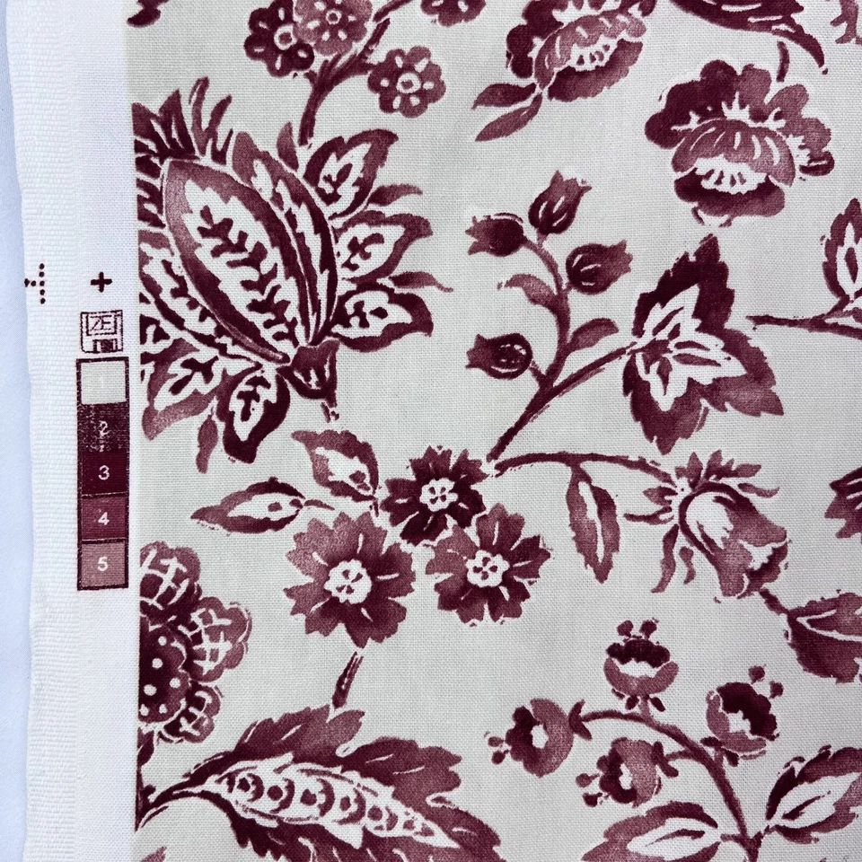 Braemore Design 4 Yards x 56” Screen Print USA Red Cream Floral Fabric - Image 3 of 4