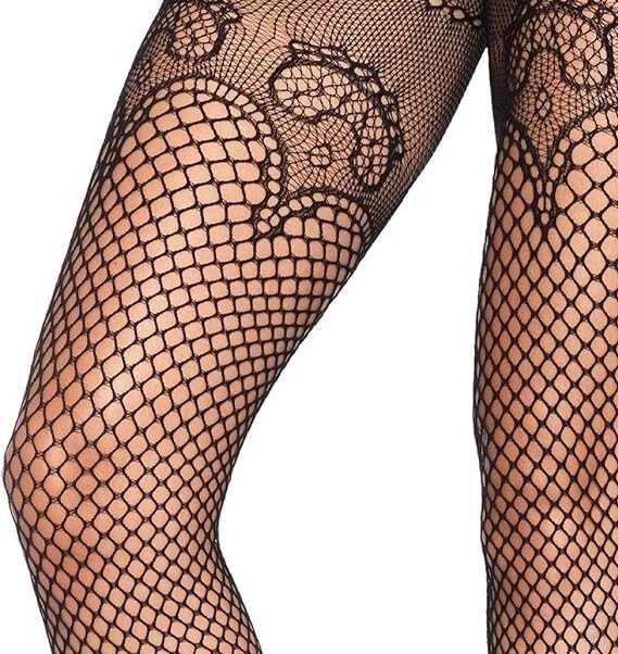 Manguera con suspensión de red industrial Leg Avenue para mujer con acento superior de encaje de duquesa Foto 4 de 4