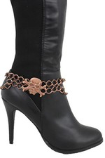 Women Copper Metal Chain Jewelry Boot Strap Bracelet Shoe Charm Skull Bones Bike