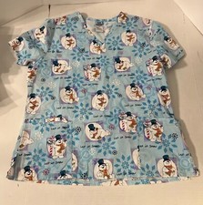 Frosty The Snowman Pullover Scrub Top With Pockets-Large
