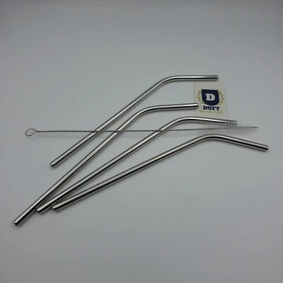 DUFT Metal Silver Drinking Stainless Steel Drink Straws Brush Cleaner Party Reusable