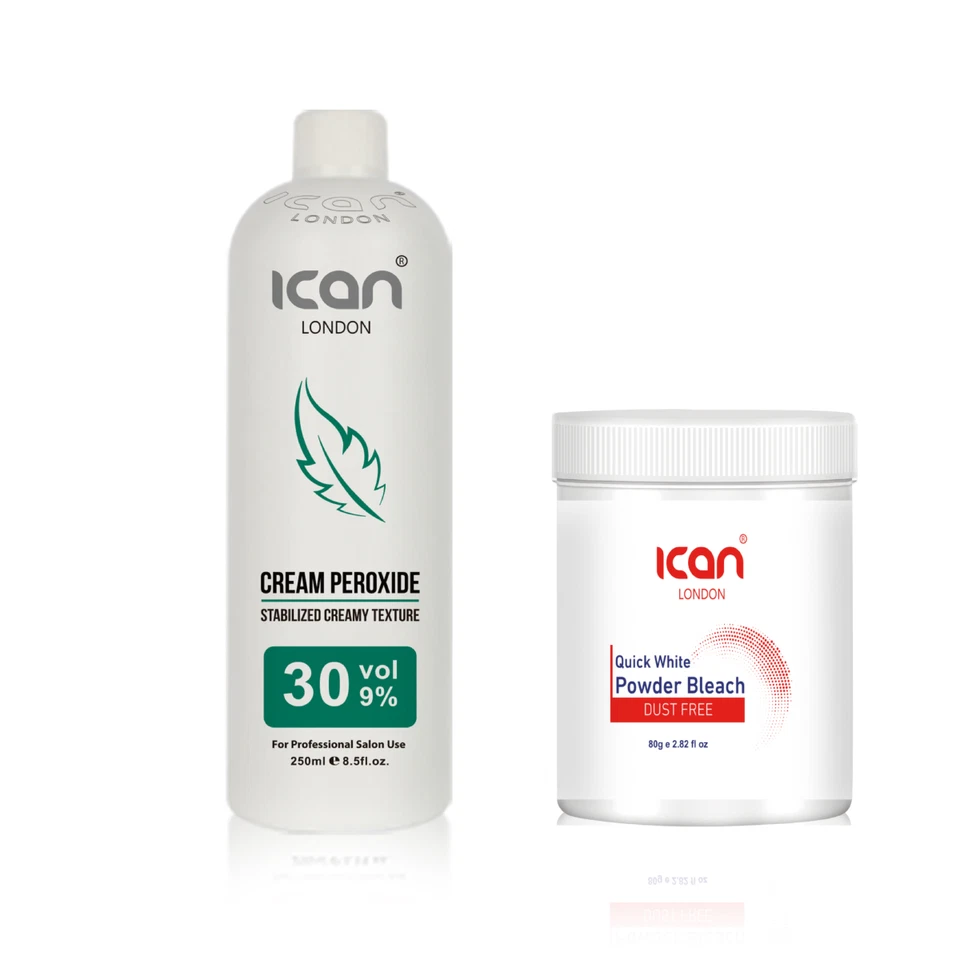 ICAN Cream Peroxide 250ml 9% VOL 30 + Rapid White Powder Bleach (JAR) 80g