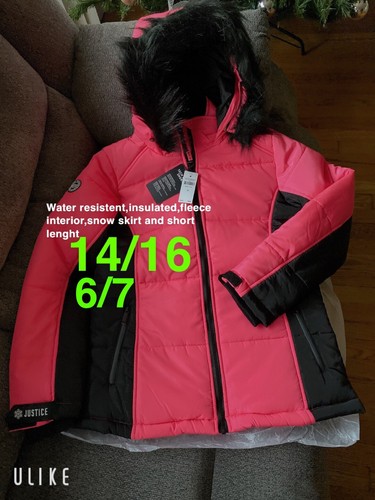 Justice Nwt Winter Puffer Black Pink 
