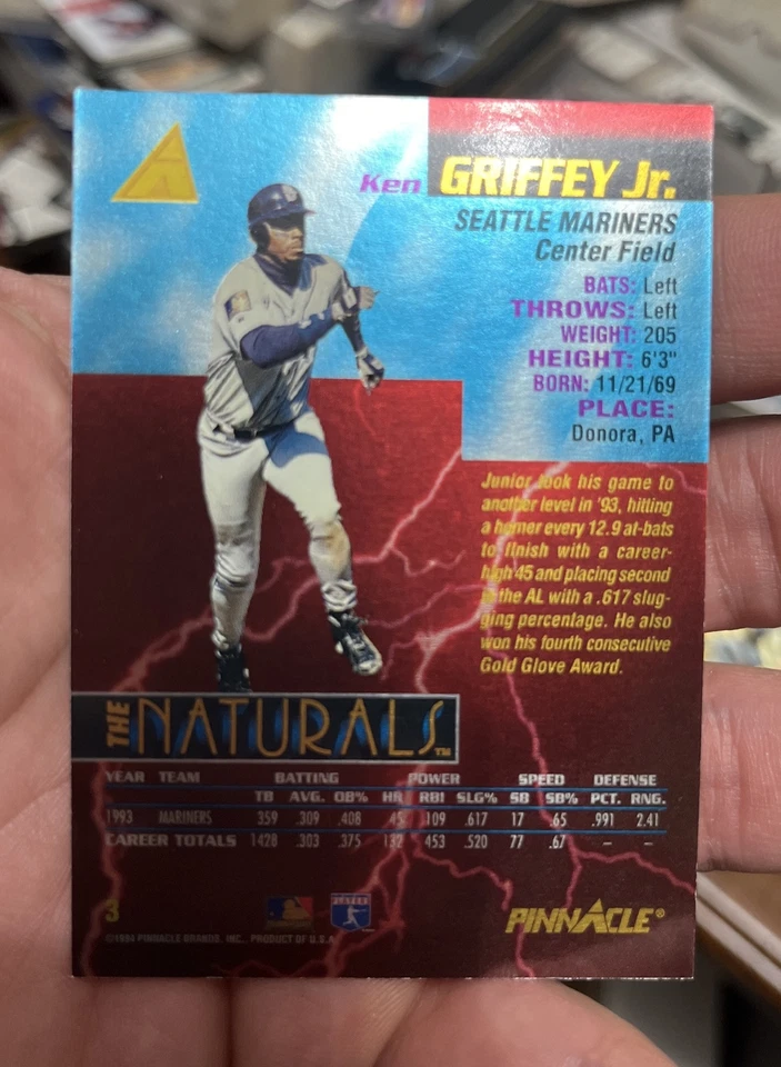 Pinnacle The Naturals #3 1994 Ken Griffey Jr. refractor casi nuevo  CANTIDAD Foto 2 de 4