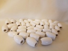 Lot of 40 White Wood Oval Oblong Macrame Plant Hanger Craft Beads 1-1/4" 32mm